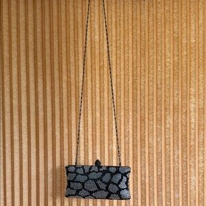Black and Silver Beaded Clutch Bag